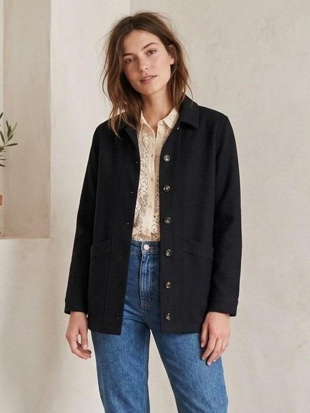 Sezane Will Chore Jacket, black, size M
